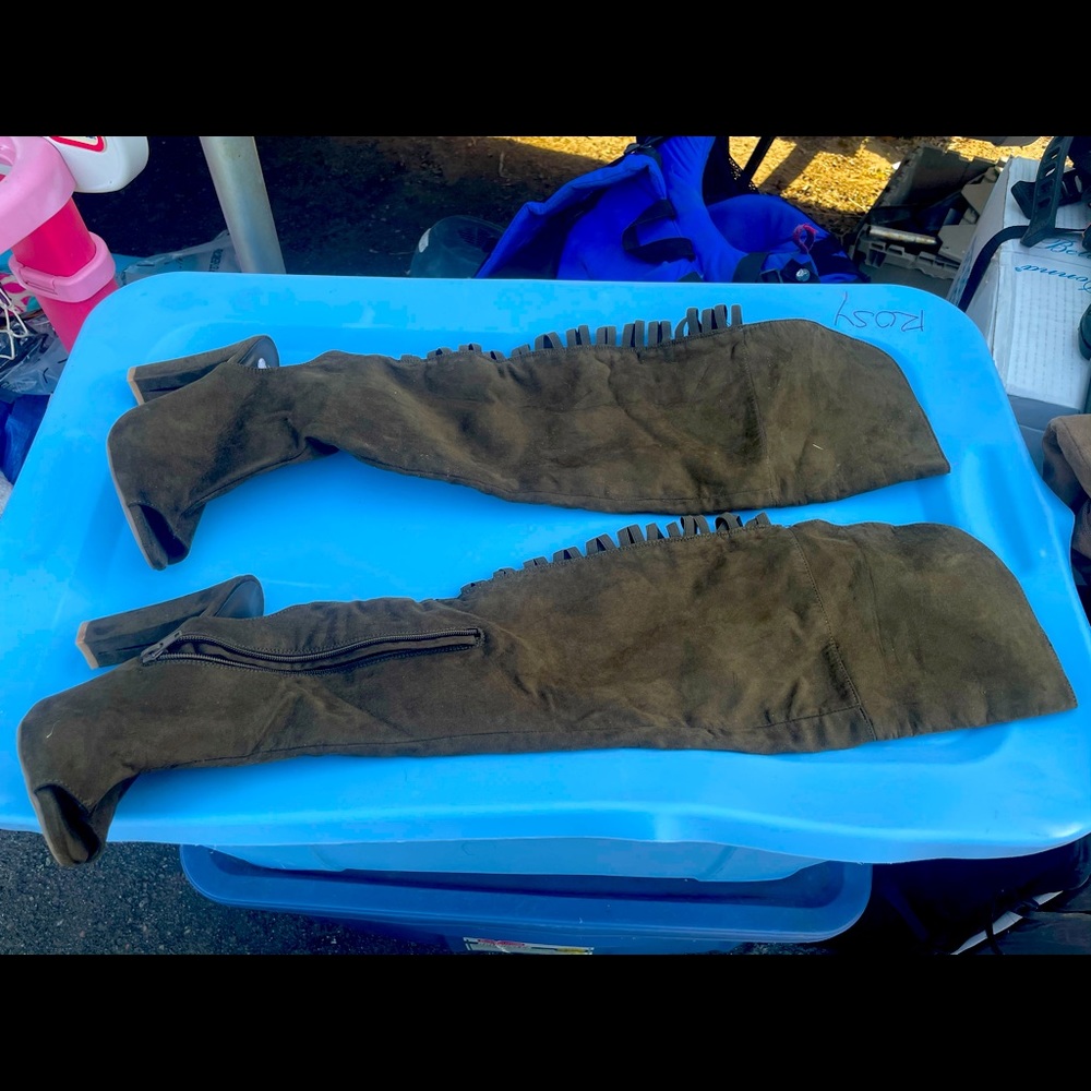 Green knee high boots